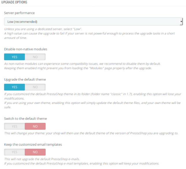 Prestashop upgrade options