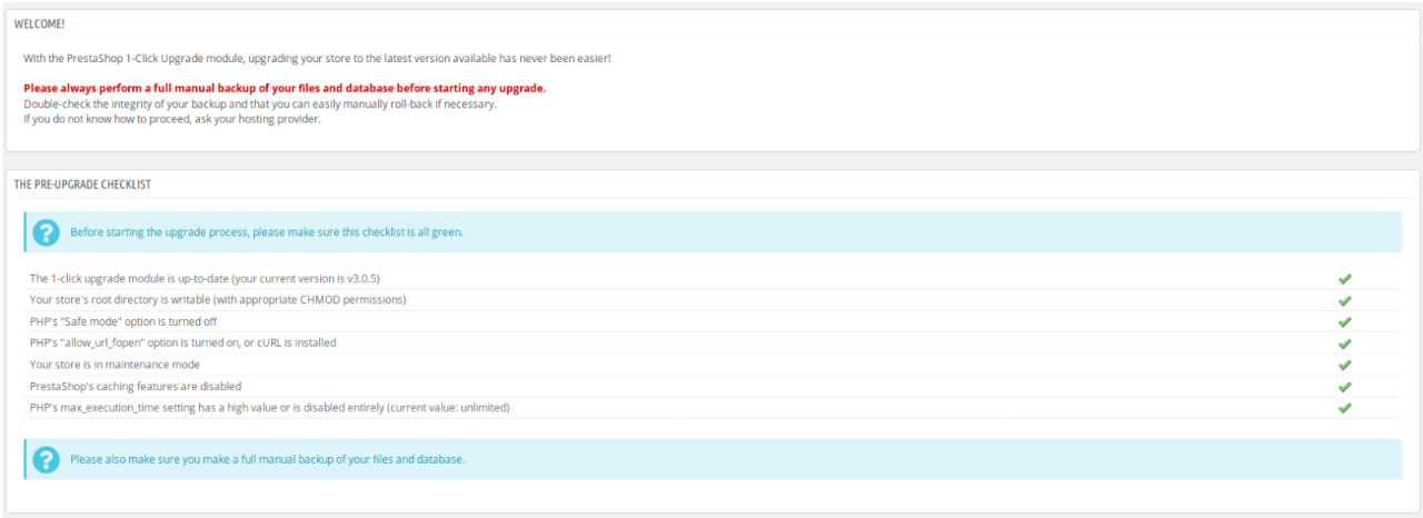 upgrade checklist Prestashop
