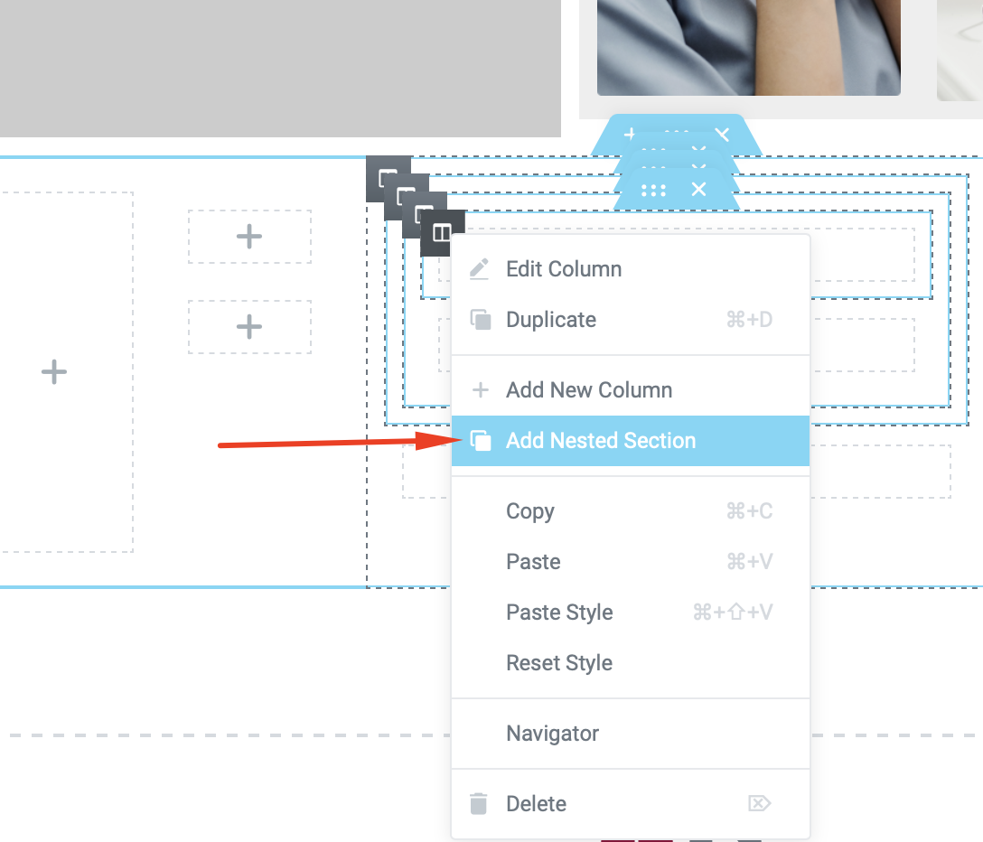 add nested section Elementor