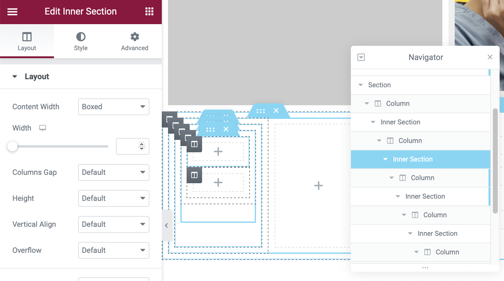 unlimited nesting sections Elementor