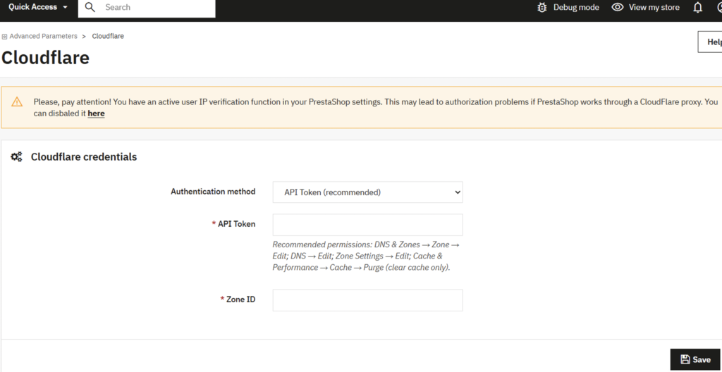 CloudFlare Prestashop