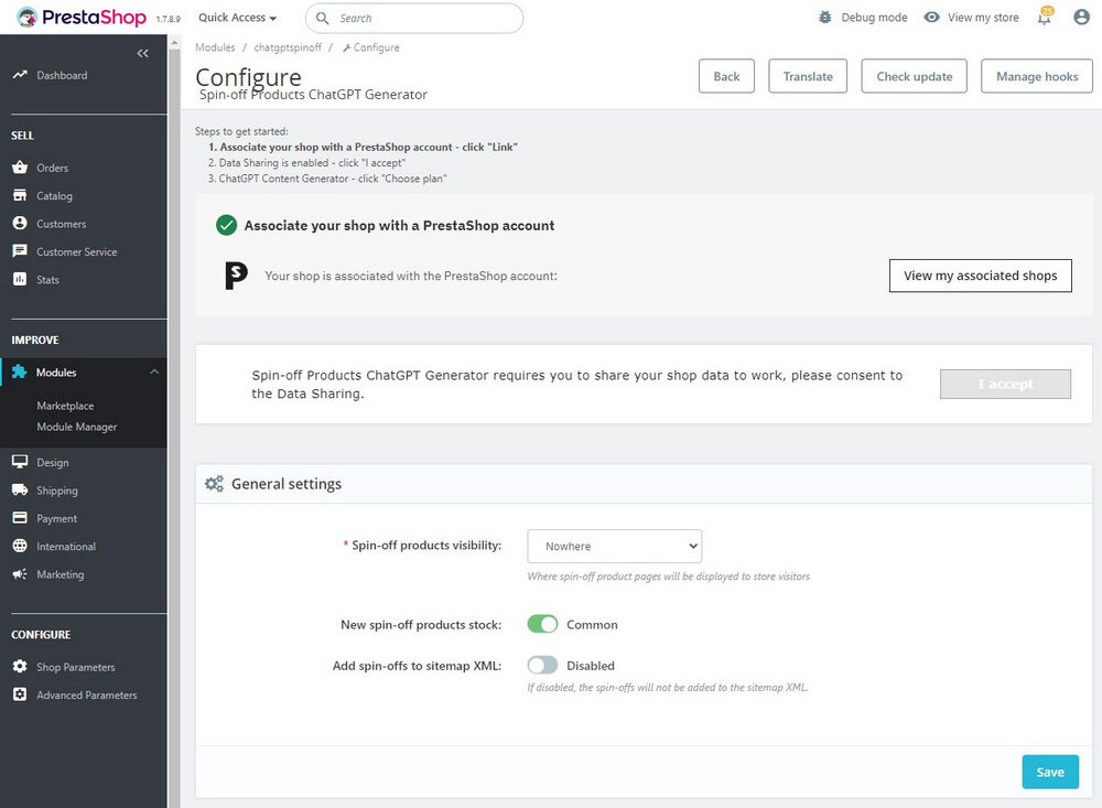 Spin-off ChatGPT PrestaShop module