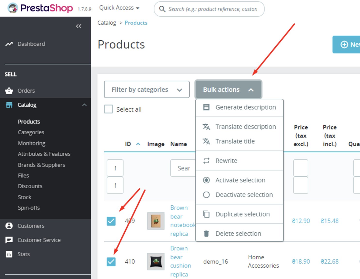 Spin-off products ChatGPT PrestaShop bulk actions