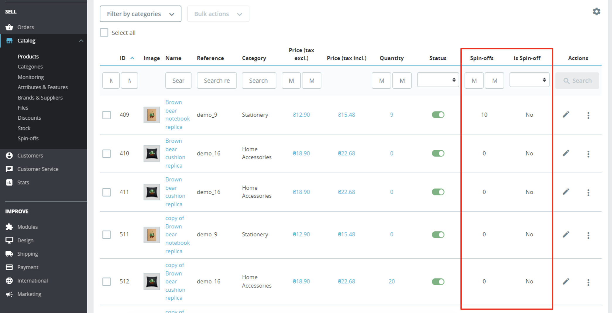 Spin-off products ChatGPT PrestaShop filters