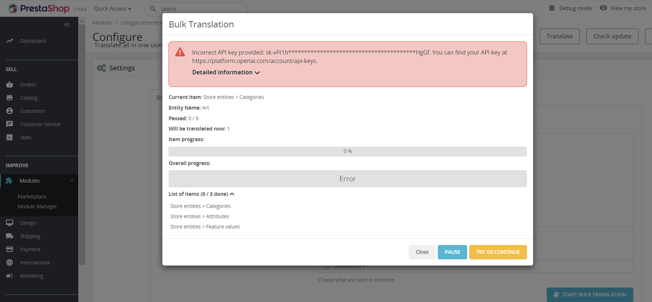 Translate all in one using ChatGPT SEO translation bulk translation error