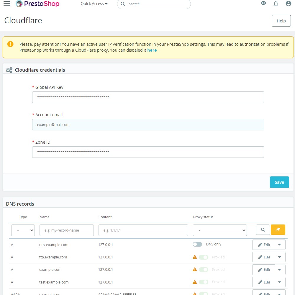 CloudFlare for Prestashop