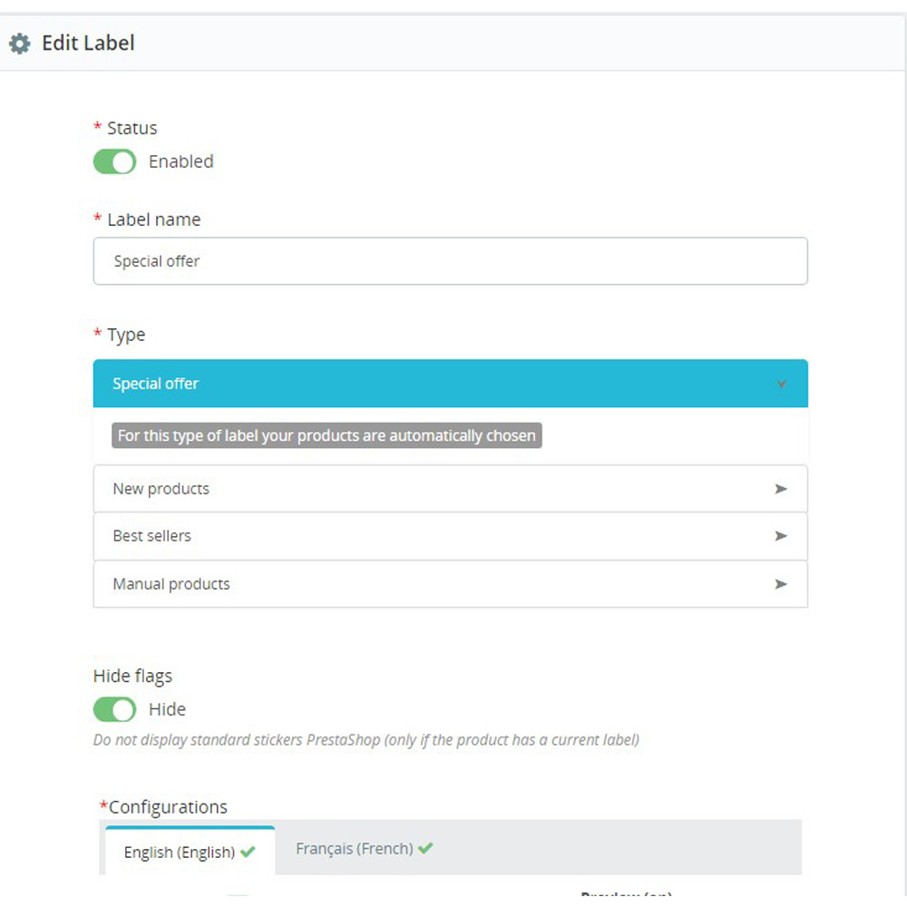 Prestashop Custom Product Labels