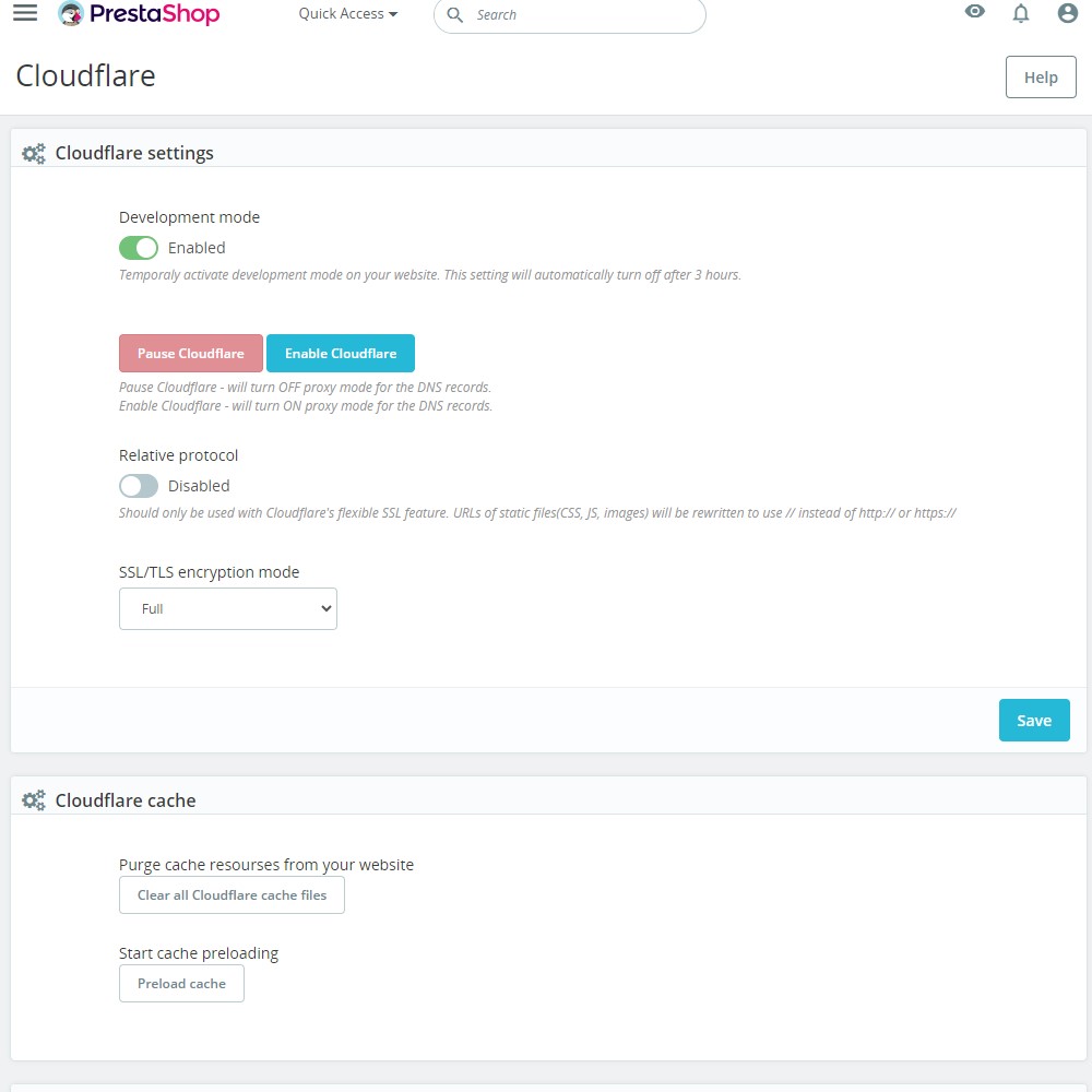 PrestaShop with the Cloudflare