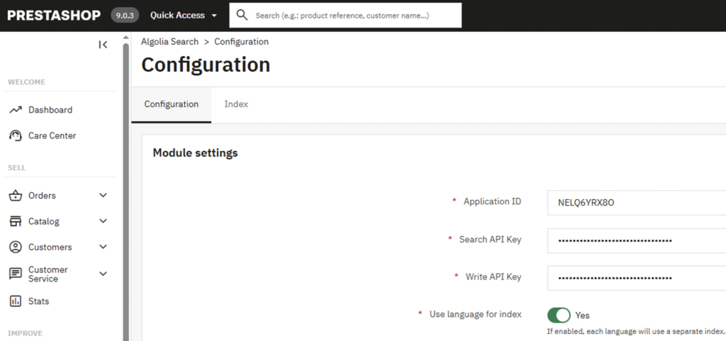 Algolia search Prestashop module